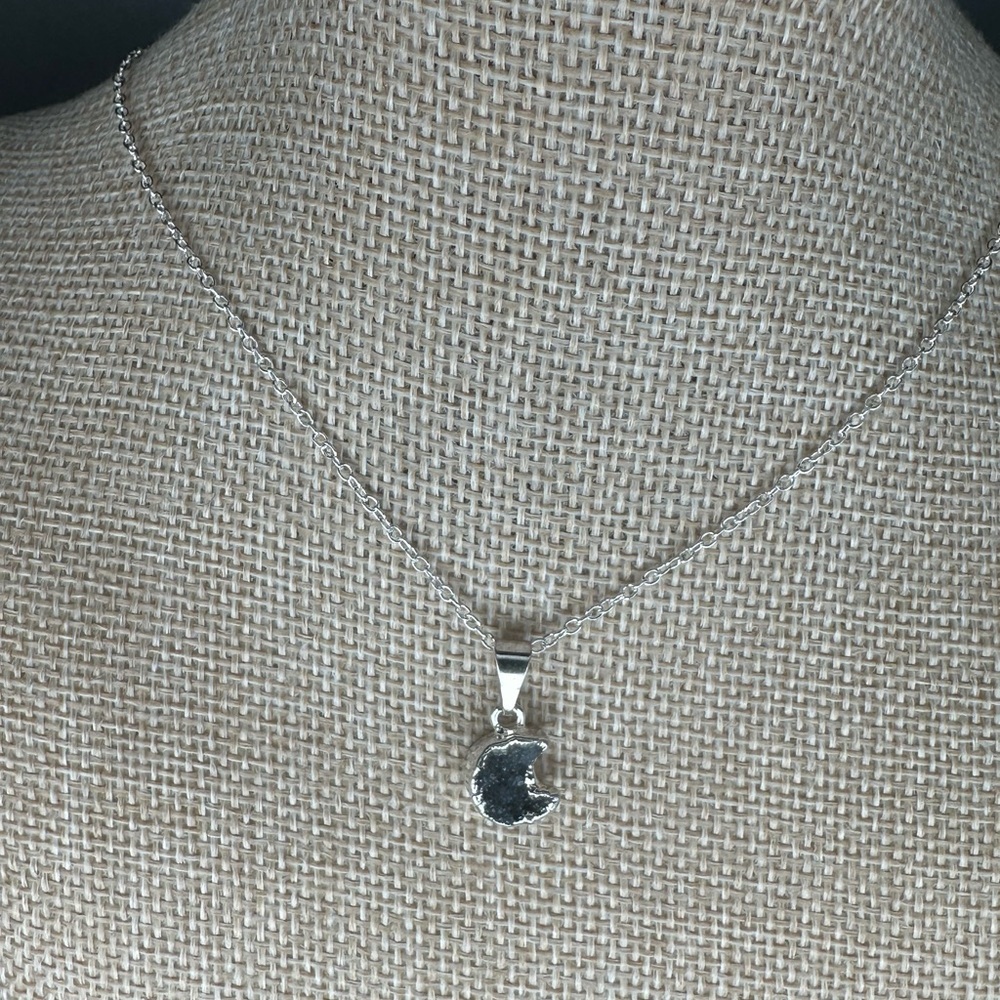 Black/Dark Purple Druzy Amethyst Crescent Moon Pendant on Chain - Picture 6 of 13